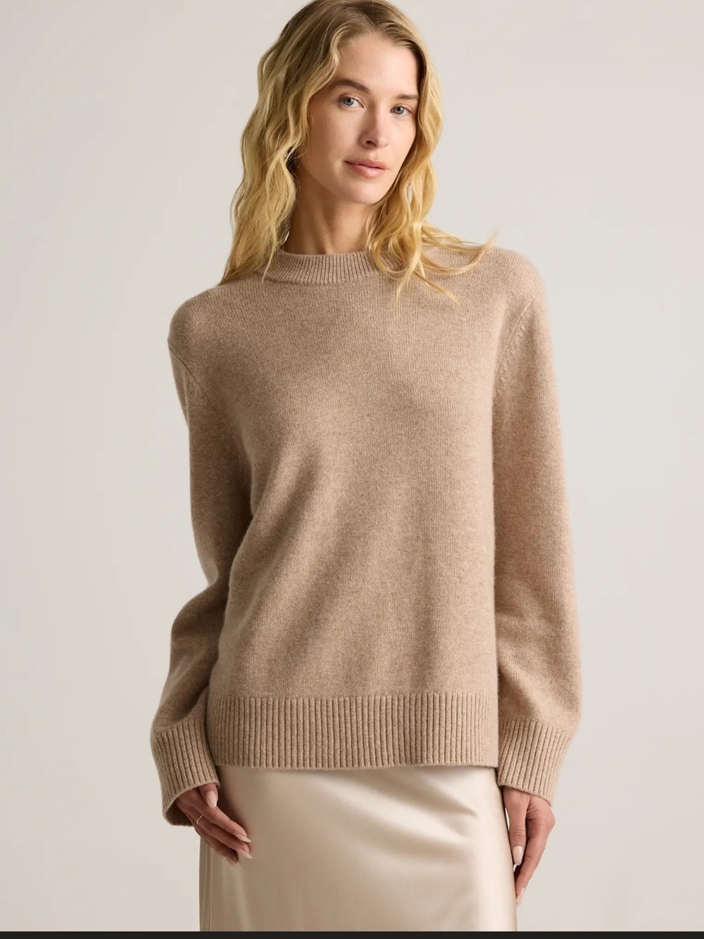 QUINCE 100% Mongolian Cashmere Oversized Crewneck Sweater in Oatmeal Size M